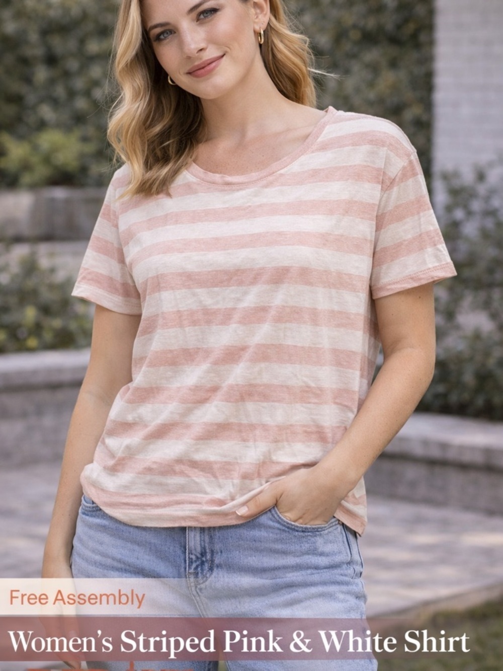 FREE ASSEMBLY Striped Pink White Shirt  MEDIUM